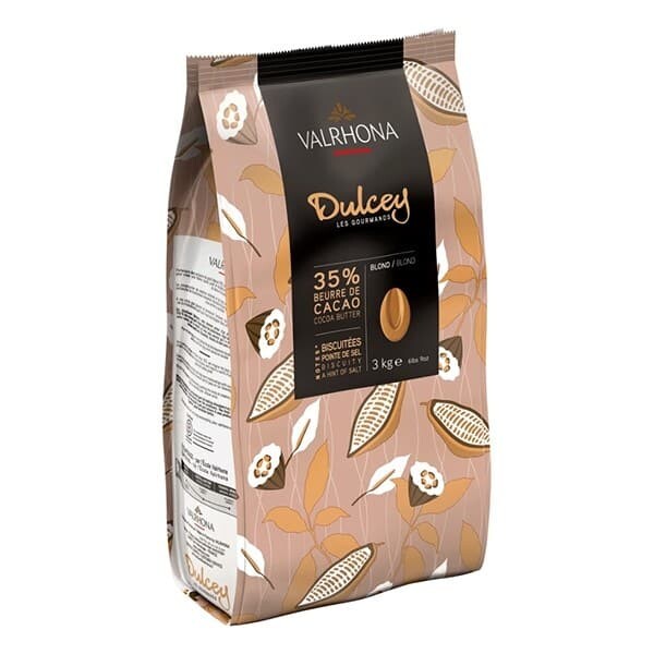 Valrhona blond dulcey les feves 35% kakao Hvid/blond chokolade pose 3 kg. - flødekaramelfarvet chokolade